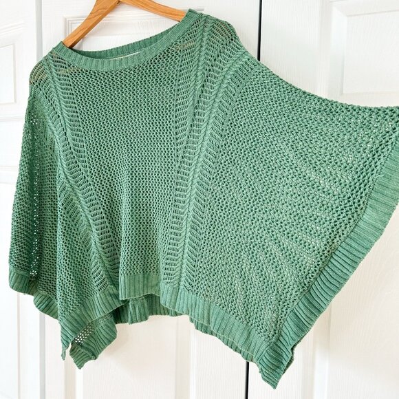 Staccato Green Open Knit Oversized Poncho Sweater Women’s Size S/M EUC - Picture 2 of 5
